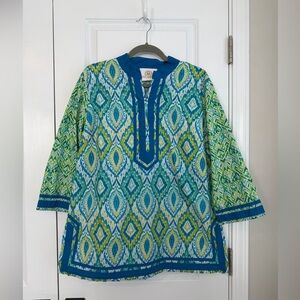 NICOBLU Nicobar Tunic Jungle Green Ikat Pullover Resortwear Cotton